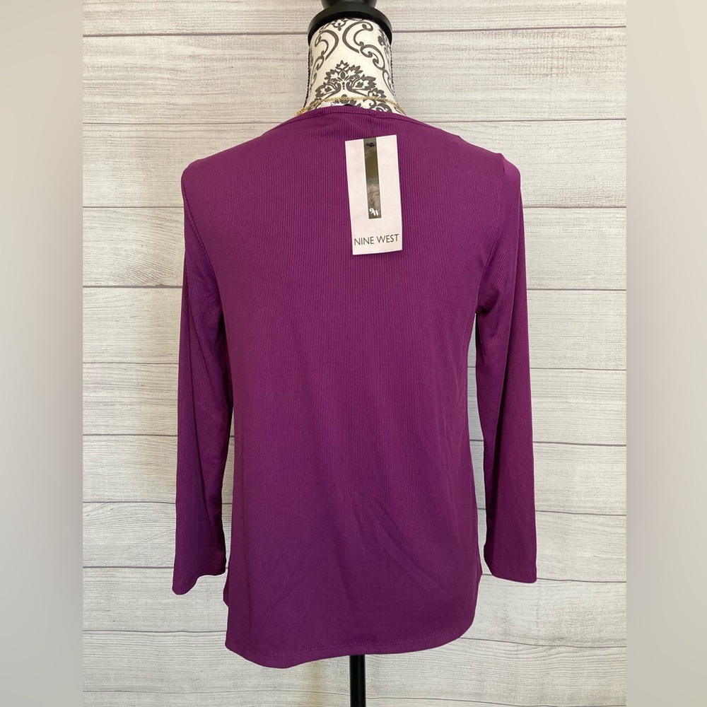 NINE WEST | NWT Purple Cutout Ribbed Long Sleeve Blouse - Picture 4 of 7